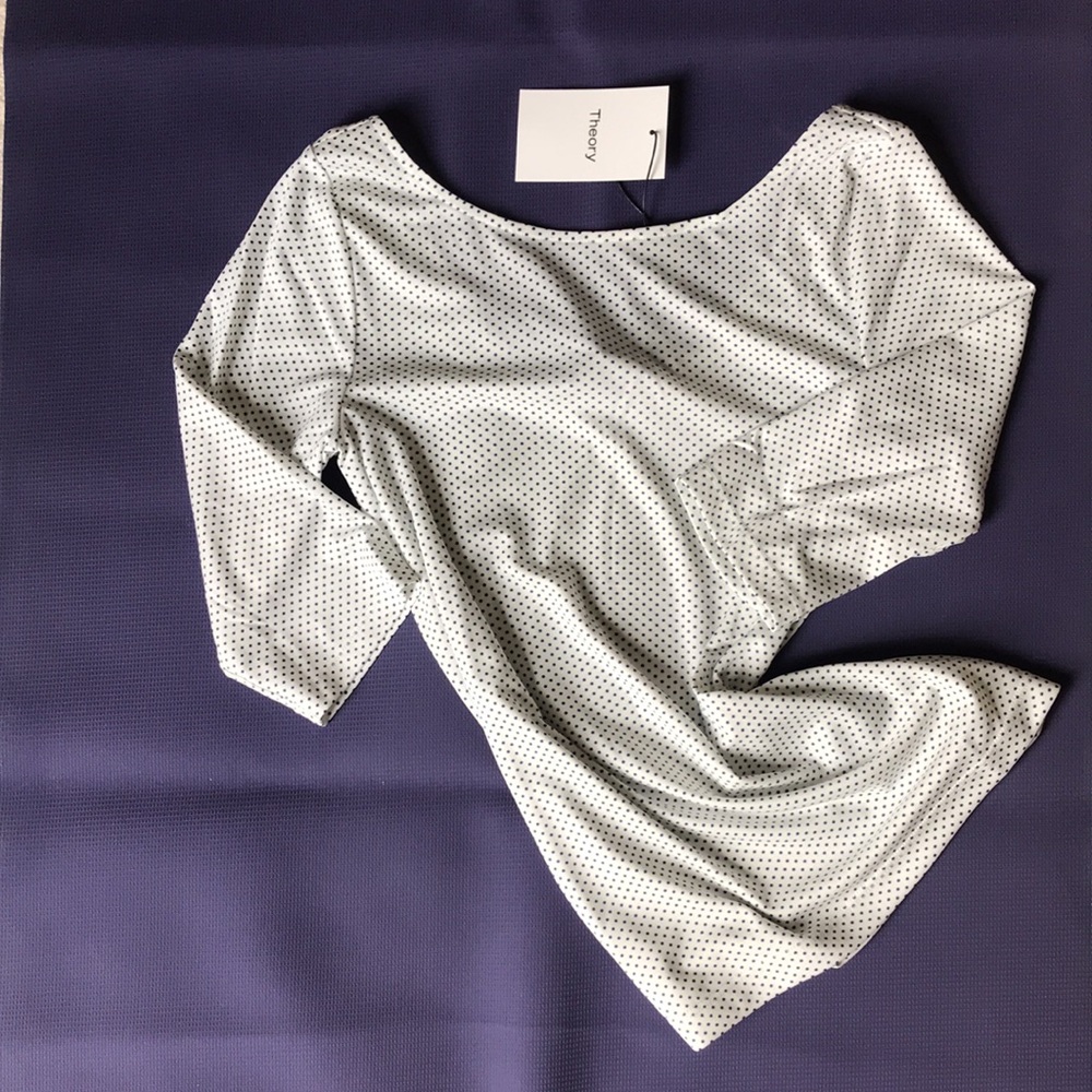 Theory White Dot-Print Scoop Neck Women's Top, size L, NWT